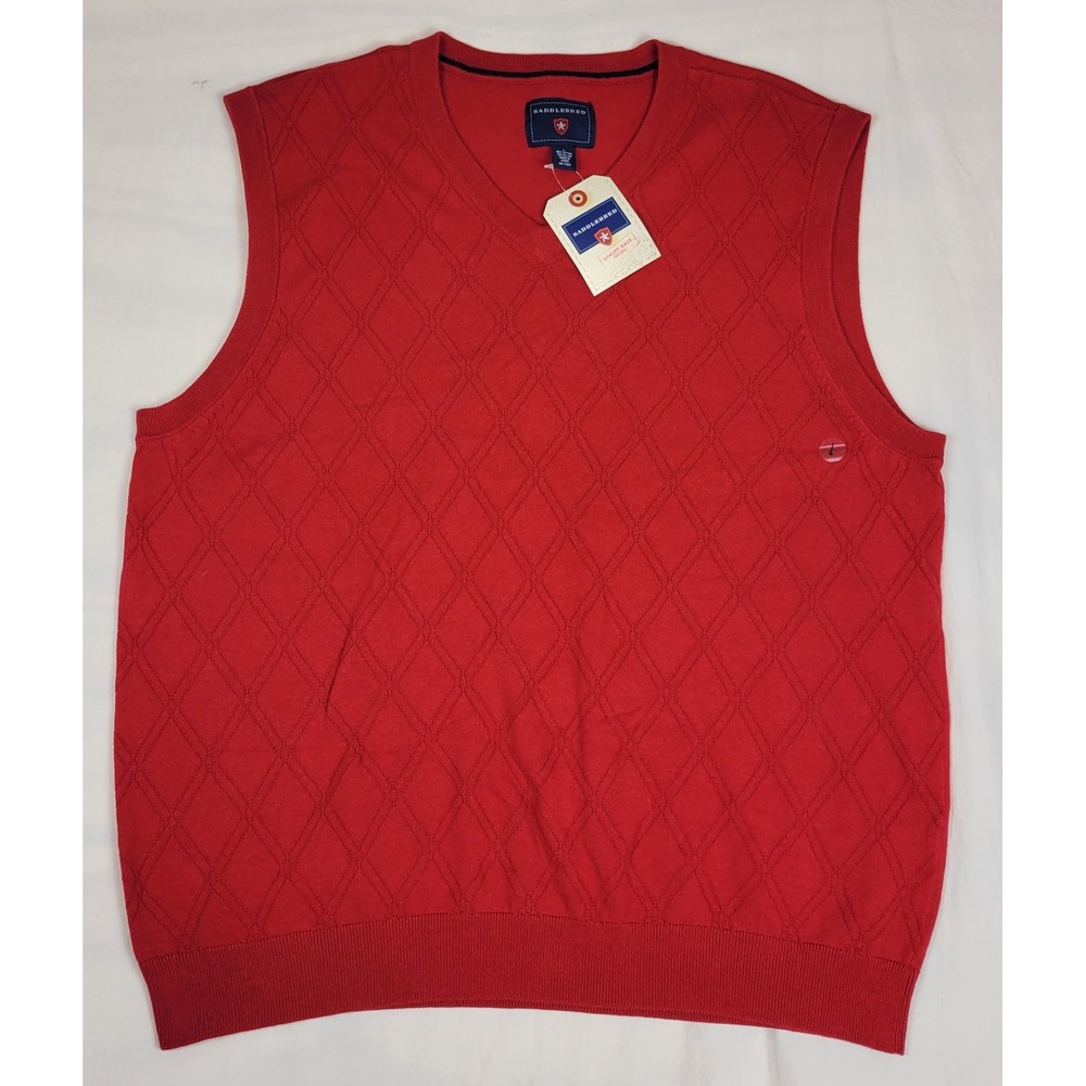 Saddlebred Mens Apple Red V-Neck Diamond Knit Sweater Vest Size L NWT
